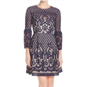 ELIZA J Bell Sleeve Flare Navy Lace Dress 14